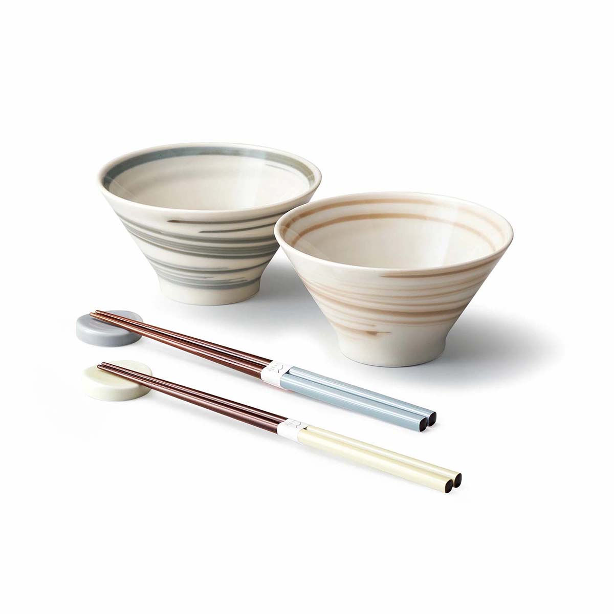 美濃焼 スピラル ペアギフト 茶碗＆箸・箸置き 6点セット