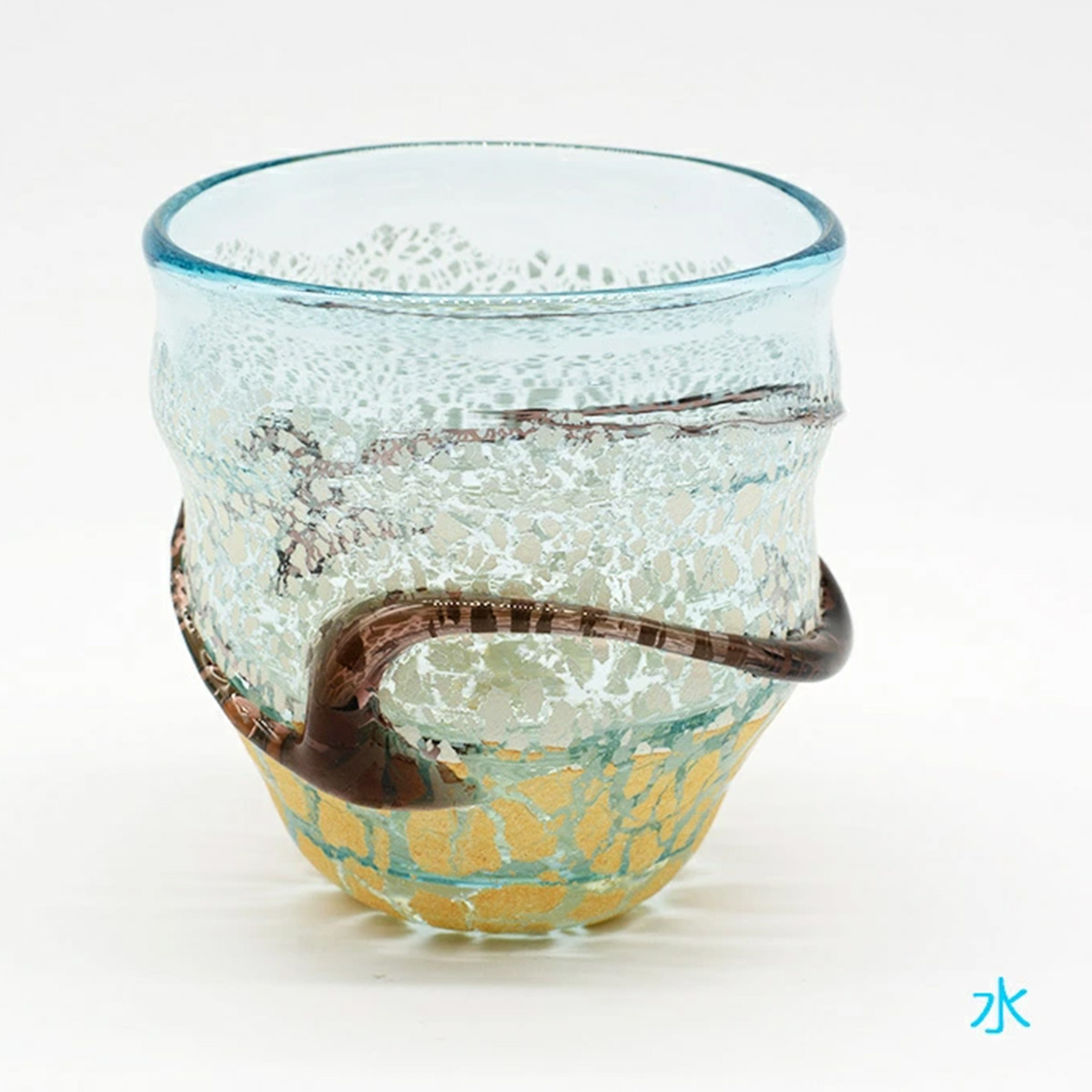 琉球ガラス 稲嶺盛一郎作 土紋波巻宙吹グラス