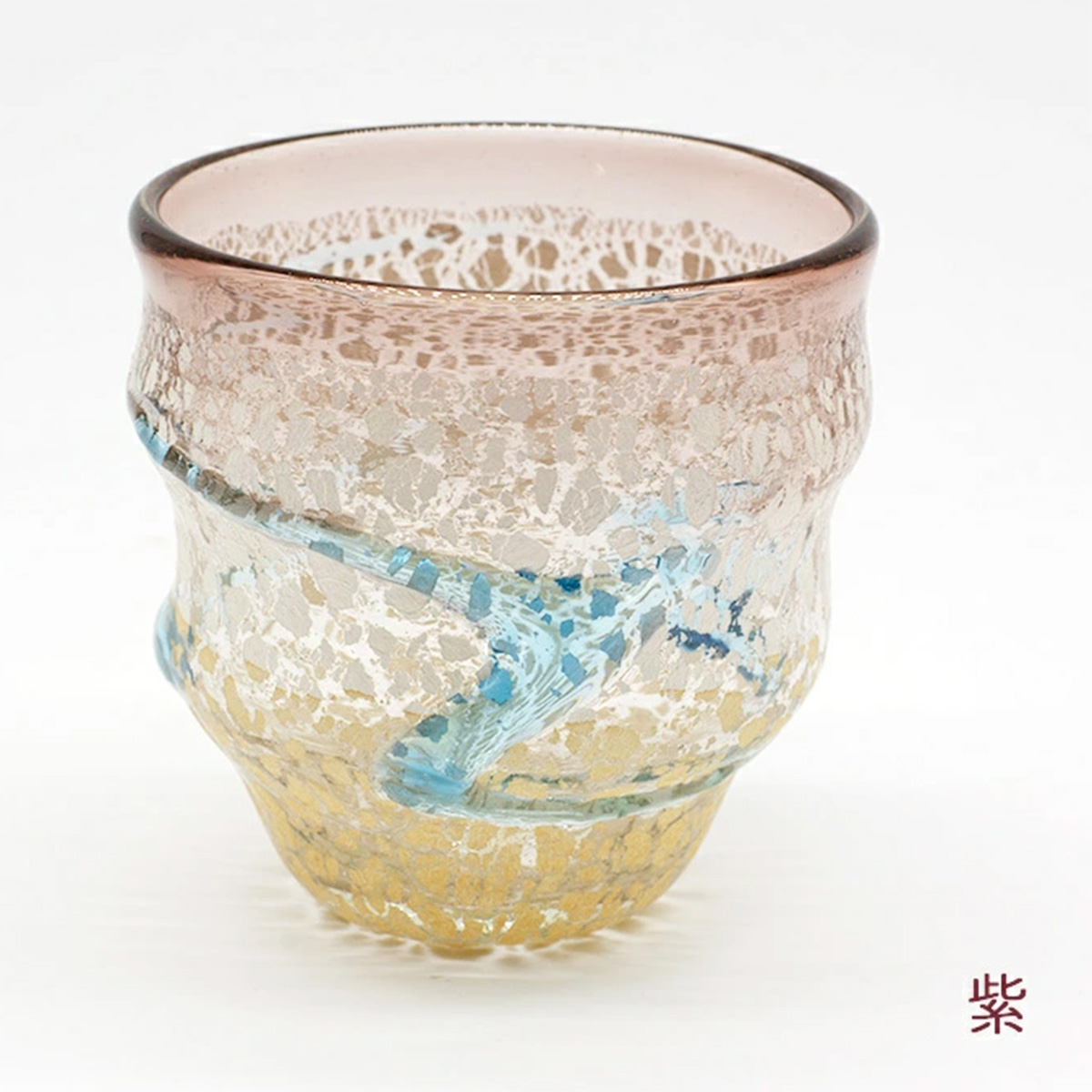 琉球ガラス 稲嶺盛一郎作 土紋波巻宙吹グラス