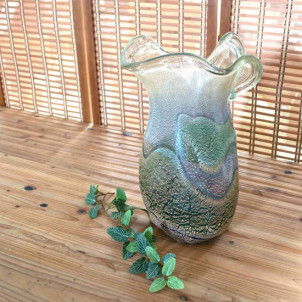 琉球ガラス　土紋変形筒花器