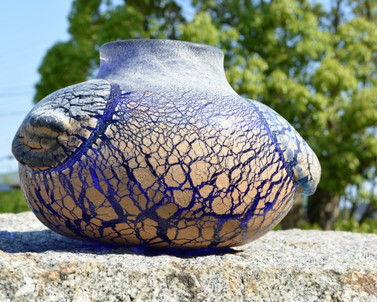 琉球ガラス　土紋水玉壺花器