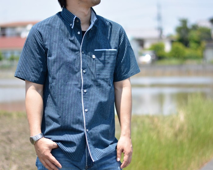 浜松シャツ 半袖シャツ　藍柄