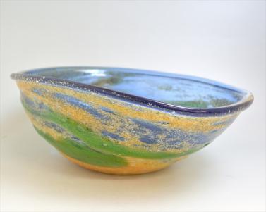 琉球ガラス　茶泡変形鉢