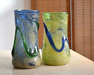 琉球ガラス　茶泡筒花器