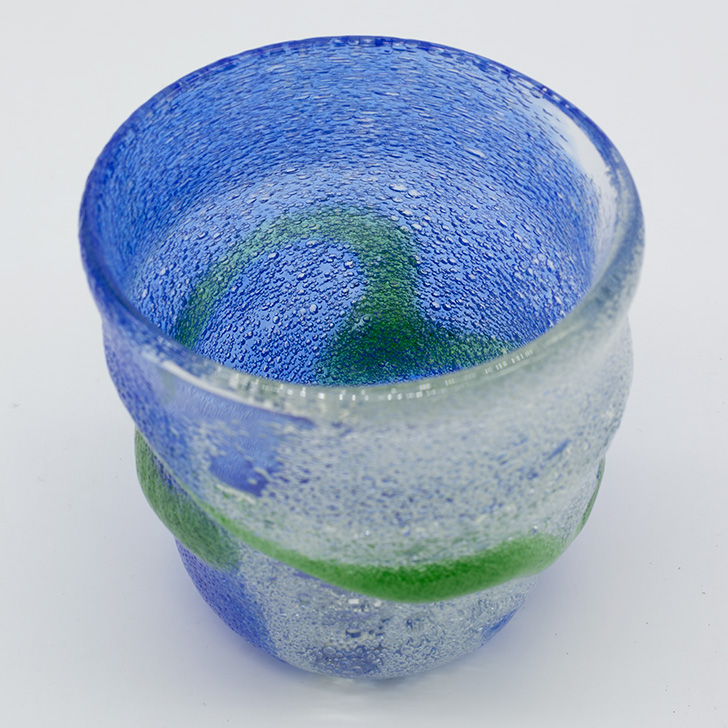 琉球ガラス 現代の名工 稲嶺盛吉作 宙吹きガラス 泡ガラス 皿 鉢 -