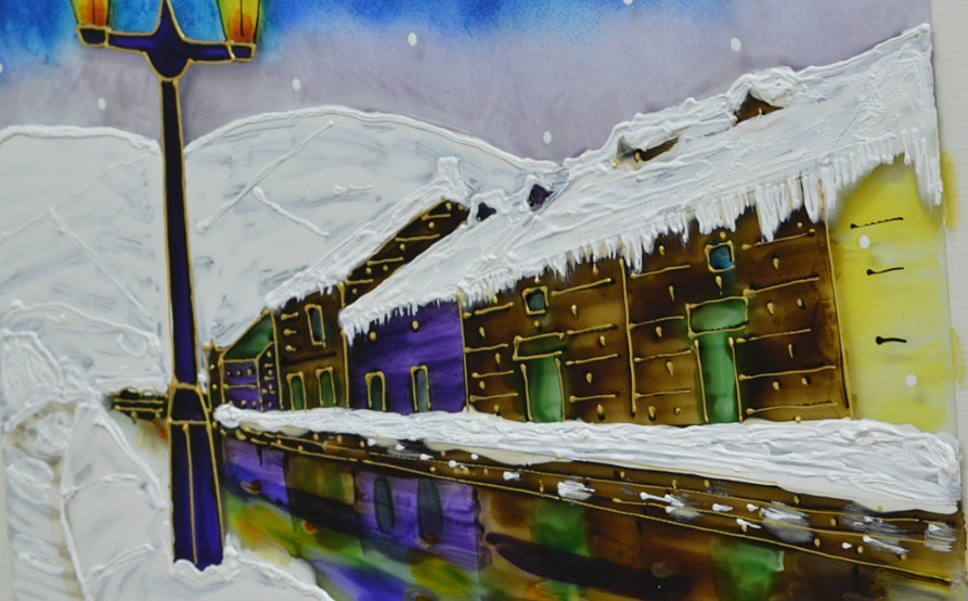 木村 由紀子作 手描きガラス絵 雪の小樽運河 和雑貨 四季彩堂 オンラインショップ