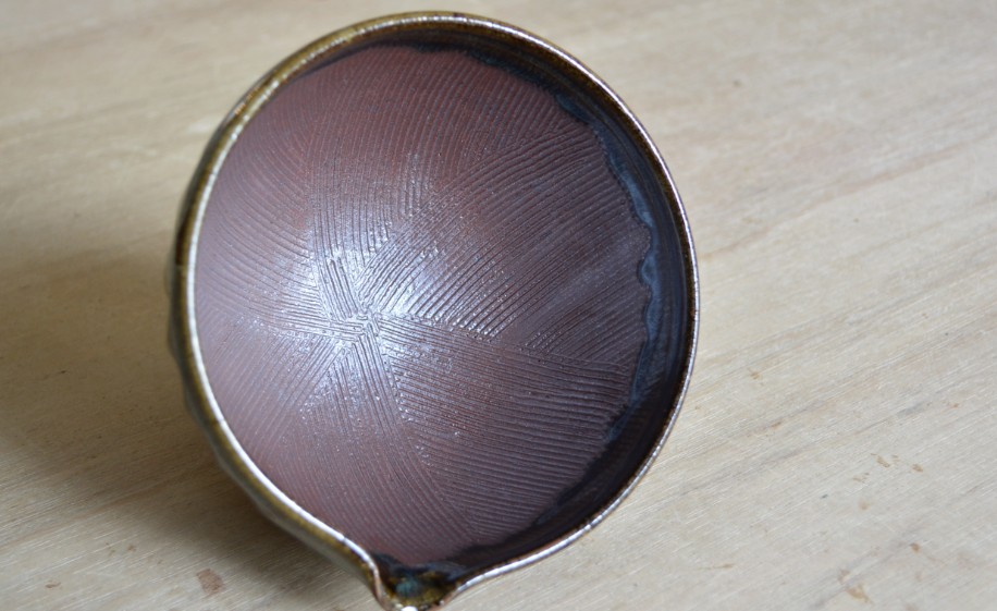 前野智博(ちひろ窯)作　すり鉢　青　内側アップ