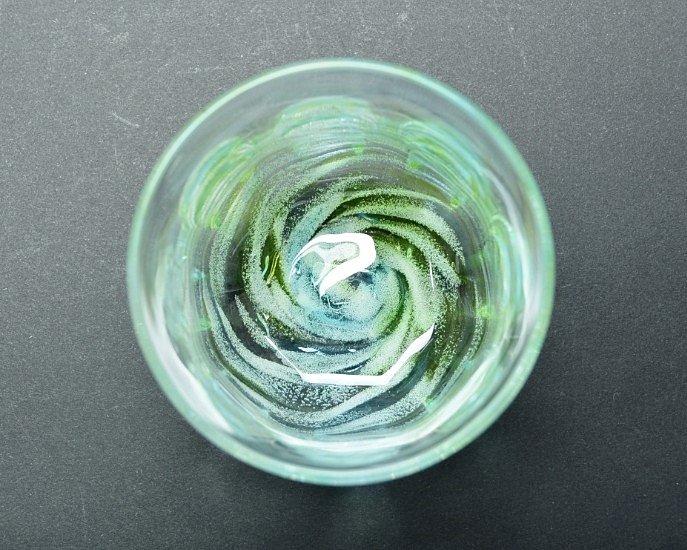 松田栄吉(匠工房)作　琉球ガラス　丸グラス　さざ波　水緑　上から