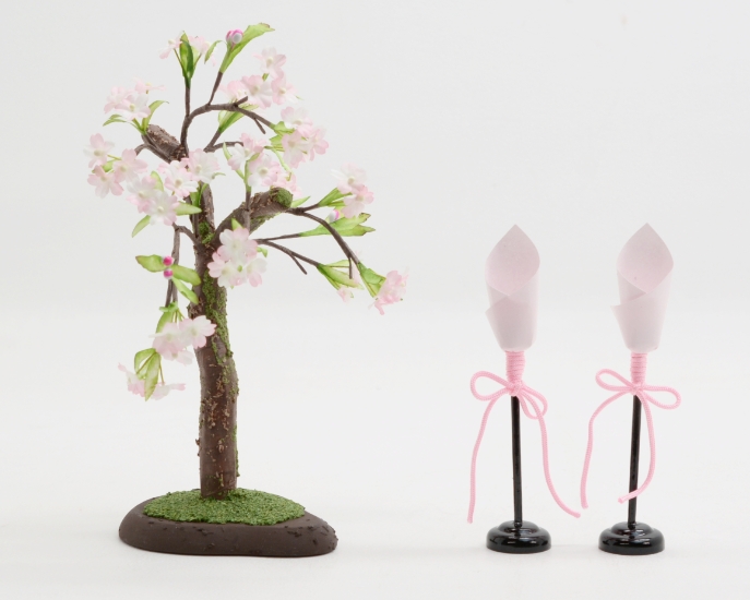 江戸木目込み人形　夢桜　飾り桜と提灯