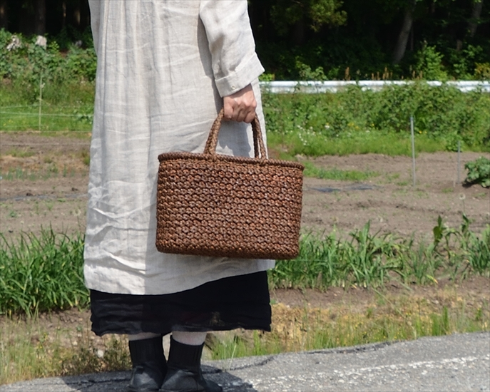 海外輸入 立体花編み 天然素材 高級 山葡萄かごバッグ ハンドメイド