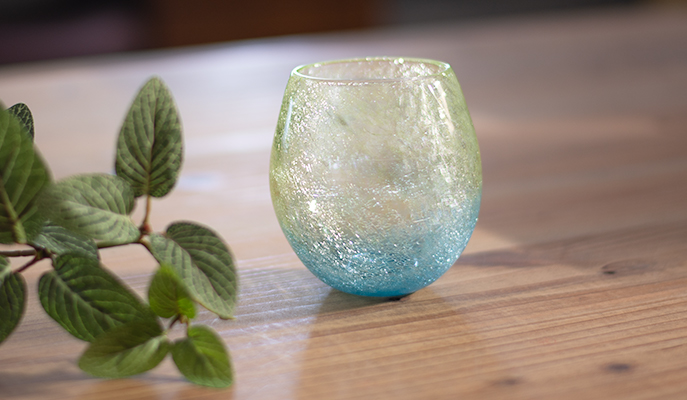 富良野うちひびガラス　タルグラス　グリーン　イメージ